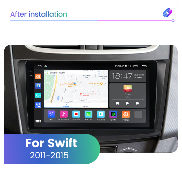 Navigatie Suzuki Swift din 2010-2017, Rezolutie 2K, Ecran QLED 9.5 inch, 8GB RAM si 128GB ROM, Android, Procesor Octacore, Slot sim 4G, Sunet DSP, Wireless Carplay si Android Auto [2]