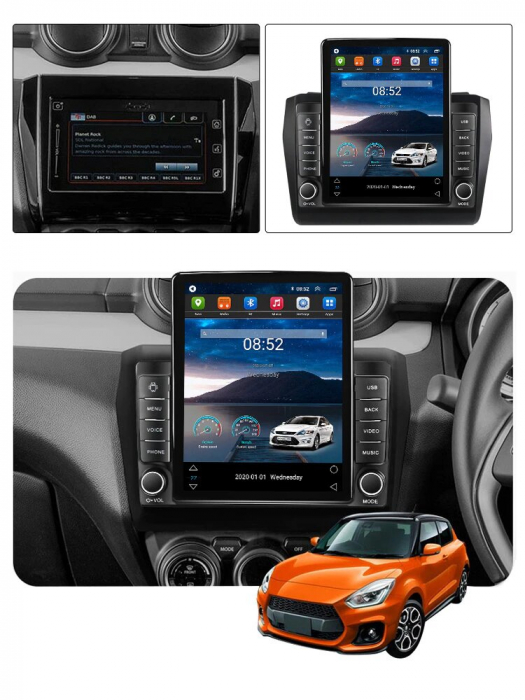 Navigatie Suzuki Swift din 2016-2022, Display TESLA 9.5 inch, 2GB RAM si 32GB ROM, Wireless Carplay si Android Auto, Procesor Octacore, Slot sim 4G, Sunet DSP, Camera Marsarier, Bluetooth, USB, Wi Fi, [2]