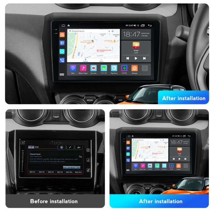 Navigatie Suzuki Swift din 2016-2022, Rezolutie 2K, Display QLED 9.5 inch, 4GB RAM si 64GB ROM, Android, Procesor Octacore, Slot sim 4G, Sunet DSP, Wireless Carplay si Android Auto, Camera Marsarier, [3]