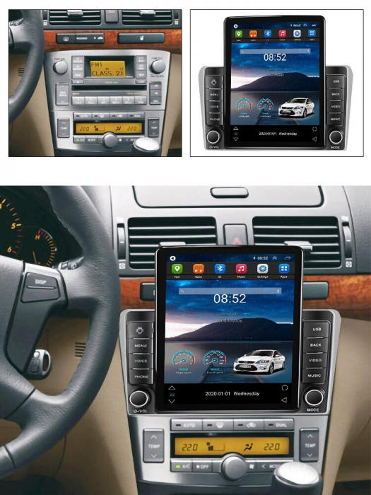 Navigatie Toyota Avensis din 2002-2008, Display TESLA 9.5 inch, 2GB RAM si 32GB ROM, Wireless Carplay si Android Auto, Procesor Octacore, Slot sim 4G, Sunet DSP, Camera Marsarier, Bluetooth, USB, Wi F [2]
