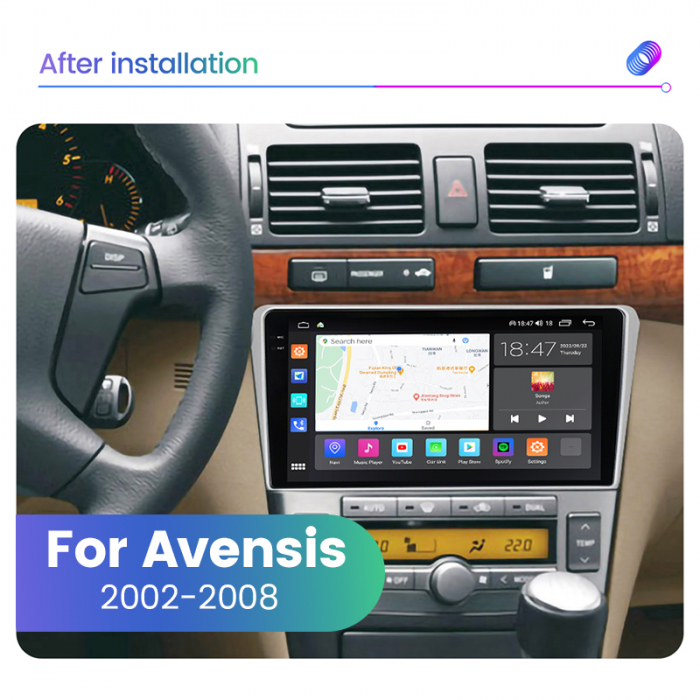Navigatie Toyota Avensis din 2002-2008, Rezolutie 2K, Ecran QLED 9.5 inch, 8GB RAM si 128GB ROM, Android, Procesor Octacore, Slot sim 4G, Sunet DSP, Wireless Carplay si Android Auto [2]