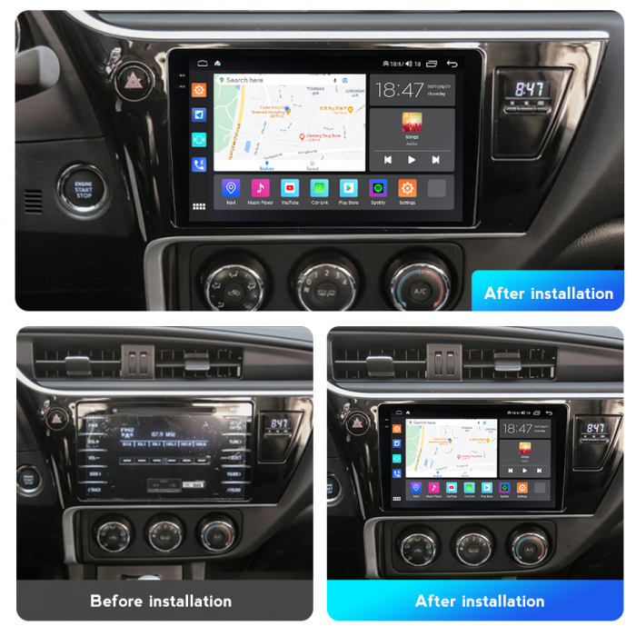 Navigatie Toyota Corolla Auris din 2017-2019, Rezolutie 2K, Ecran QLED 9.5 inch, 8GB RAM si 128GB ROM, Android, Procesor Octacore, Slot sim 4G, Sunet DSP, Wireless Carplay [2]
