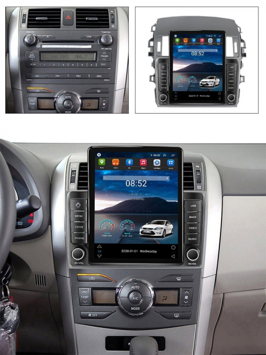 Navigatie Toyota Corolla din 2006 - 2013, Ecran TESLA 9.7 inch, 4 GB RAM si 64 GB ROM, Slot Sim 4G, Procesor Octa Core, Carplay integrat, Procesor Sunet Digital DSP, Android, Aplicatii, Usb, Wi Fi, Bl [3]