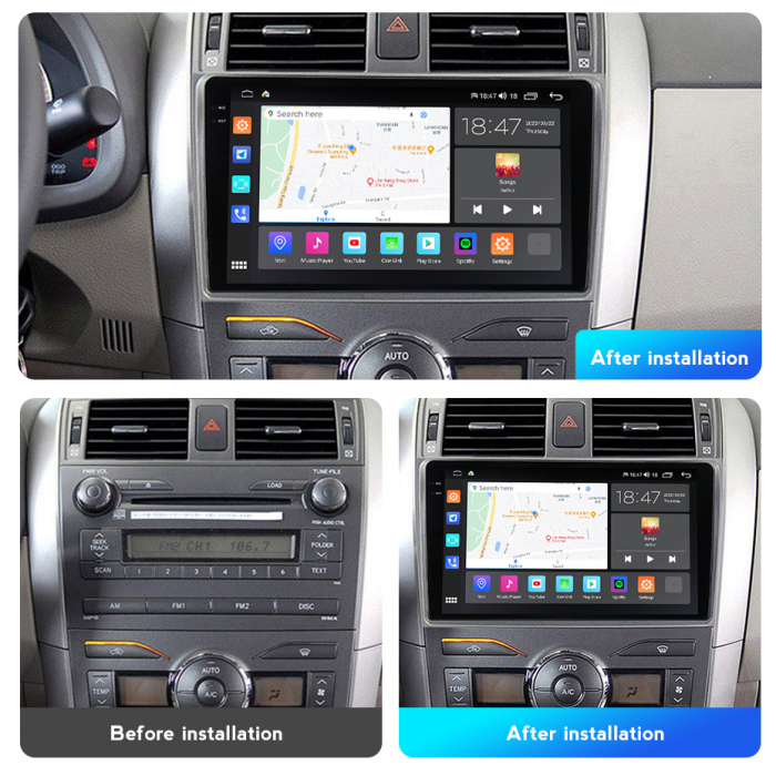 Navigatie Toyota Corolla din 2006-2013, Rezolutie 2K, Ecran QLED 9.5 inch, 8GB RAM si 128GB ROM, Android, Procesor Octacore, Slot sim 4G, Sunet DSP, Wireless Carplay si Android Auto [2]