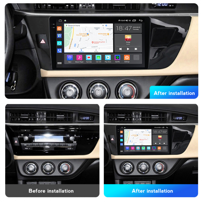 Navigatie Toyota Corolla din 2012-2016, Rezolutie 2K, Ecran QLED 9.5 inch, 8GB RAM si 128GB ROM, Android, Procesor Octacore, Slot sim 4G, Sunet DSP, Wireless Carplay [3]