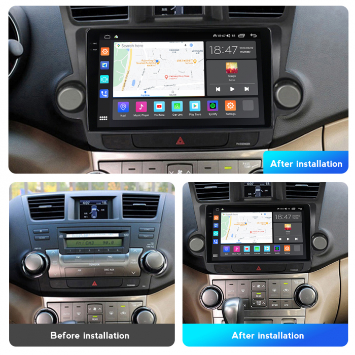 Navigatie Toyota Highlander din 2007-2013, Rezolutie 2K, Ecran QLED 9.5 inch, 8GB RAM si 128GB ROM, Android, Procesor Octacore, Slot sim 4G, Sunet DSP, Wireless Carplay [5]