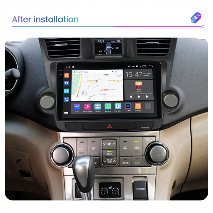 Navigatie Toyota Highlander din 2007-2013, Rezolutie 2K, Ecran QLED 9.5 inch, 8GB RAM si 128GB ROM, Android, Procesor Octacore, Slot sim 4G, Sunet DSP, Wireless Carplay [6]