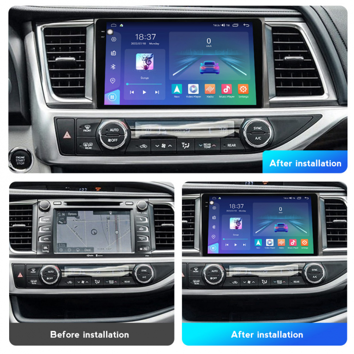 Navigatie Toyota Highlander din 2013-2018, Rezolutie 2K, Display QLED 9.5 inch, 4GB RAM si 64GB ROM, Android, Procesor Octacore, Slot sim 4G, Sunet DSP, Wireless Carplay si Android Auto, Camera Marsar [3]
