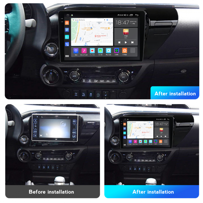 Navigatie Toyota Hilux ( 2015 - 2020 ) 4GB RAM si 64GB ROM, Ecran QLED 9 inch, Android 14, Procesor Octacore, Slot sim 4G, Sunet DSP, Wireless Carplay si Android Auto, Camera Marsarier [5]