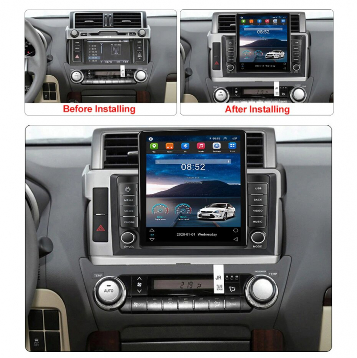Navigatie Toyota Land Cruiser Prado 150 din 2013-2017, Rezolutie 2K, Display QLED 9.5 inch, 4GB RAM si 64GB ROM, Android, Procesor Octacore, Slot sim 4G, Sunet DSP, Wireless Carplay si Android Auto, C [2]
