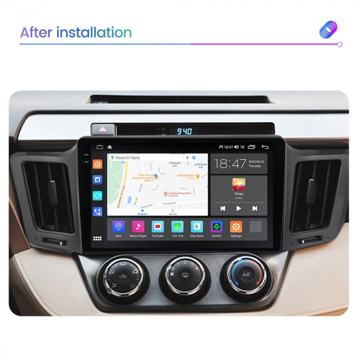 Navigatie Toyota Rav 4 din 2012-2018, Rezolutie 2K, Display QLED 9.5 inch, 4GB RAM si 64GB ROM, Android, Procesor Octacore, Slot sim 4G, Sunet DSP, Wireless Carplay si Android Auto, Camera Marsarier, [5]