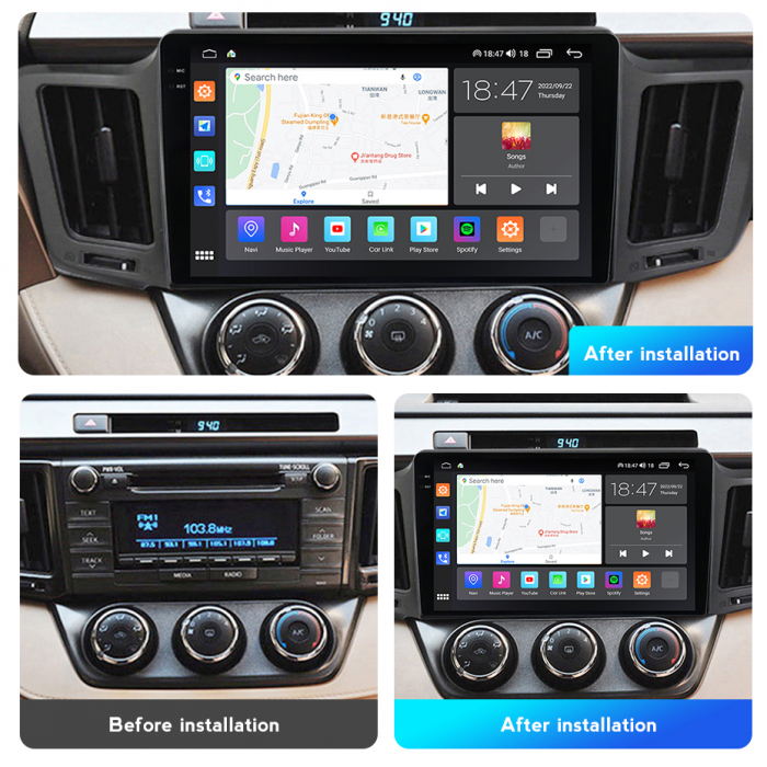 Navigatie Toyota Rav 4 din 2012-2018, Rezolutie 2K, Ecran QLED 10.5 inch, 8GB RAM si 128GB ROM, Android, Procesor Octacore, Slot sim 4G, Sunet DSP, Wireless Carplay si Android Auto [3]