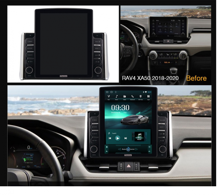 Navigatie Toyota Rav 4 din 2018-2022, Display TESLA 9.5 inch, 2GB RAM si 32GB ROM, Wireless Carplay si Android Auto, Procesor Octacore, Slot sim 4G, Sunet DSP, Camera Marsarier, Bluetooth, USB, Wi Fi, [2]