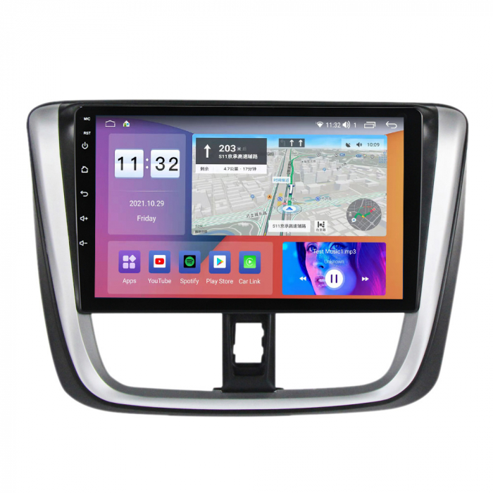 Navigatie Toyota Yaris Vios ( 2014 - 2019 ) 4 GB RAM si 64 GB ROM, Slot Sim 4G, Procesor Octa Core, Carplay, Sunet DSP, Android, Aplicatii, Usb, Wi Fi, Bluetooth [1]