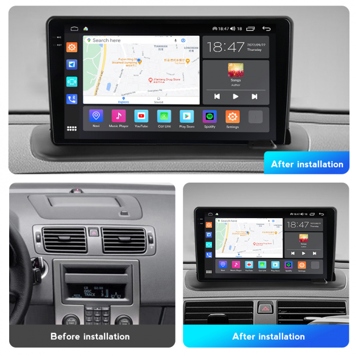 Navigatie Volvo C40 C30 S40 C70 V50 din 2004-2013, Rezolutie 2K, Ecran QLED 9.5 inch, 8GB RAM si 128GB ROM, Android, Procesor Octacore, Slot sim 4G, Sunet DSP, Wireless Carplay [2]