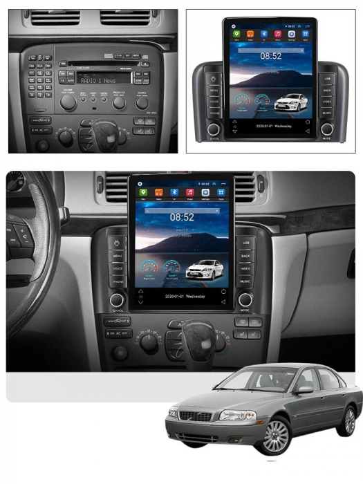 Navigatie Volvo S80 din 1998-2006, Display TESLA 9.5 inch, 2GB RAM si 32GB ROM, Wireless Carplay si Android Auto, Procesor Octacore, Slot sim 4G, Sunet DSP, Camera Marsarier, Bluetooth, USB, Wi Fi, Ra [3]
