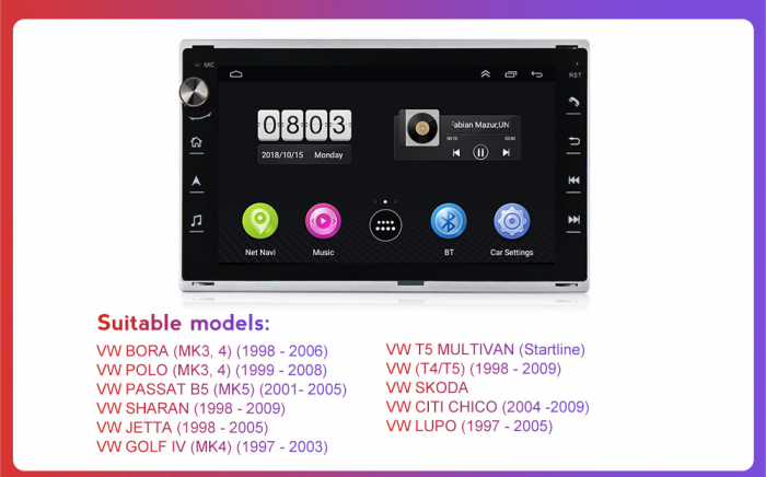 Navigatie VW Passat B5 Golf 4 Bora Polo Sharan Jetta Multivan T5 Skoda Octavia 1 Seat Alhambra, 4GB RAM si 64GB ROM , Wireless Carplay si Android Auto [5]