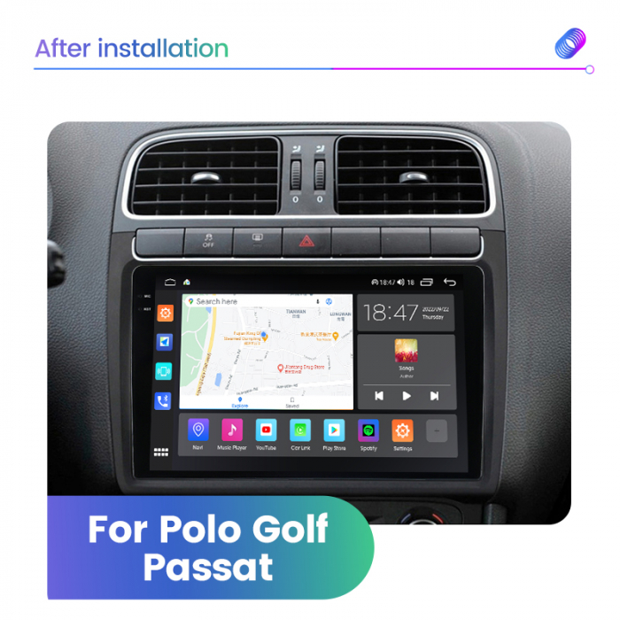 Navigatie VW Polo din 2008-2020, Rezolutie 2K, Display QLED 9.5 inch, 4GB RAM si 64GB ROM, Android, Procesor Octacore, Slot sim 4G, Sunet DSP, Wireless Carplay si Android Auto, Camera Marsarier, USB, [2]