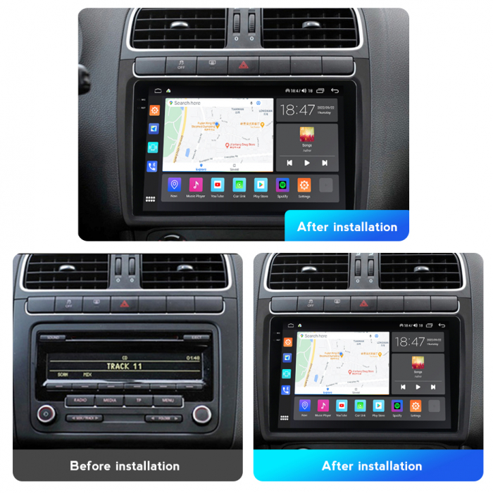 Navigatie VW Polo din 2008-2020, Rezolutie 2K, Display QLED 9.5 inch, 4GB RAM si 64GB ROM, Android, Procesor Octacore, Slot sim 4G, Sunet DSP, Wireless Carplay si Android Auto, Camera Marsarier, USB, [4]