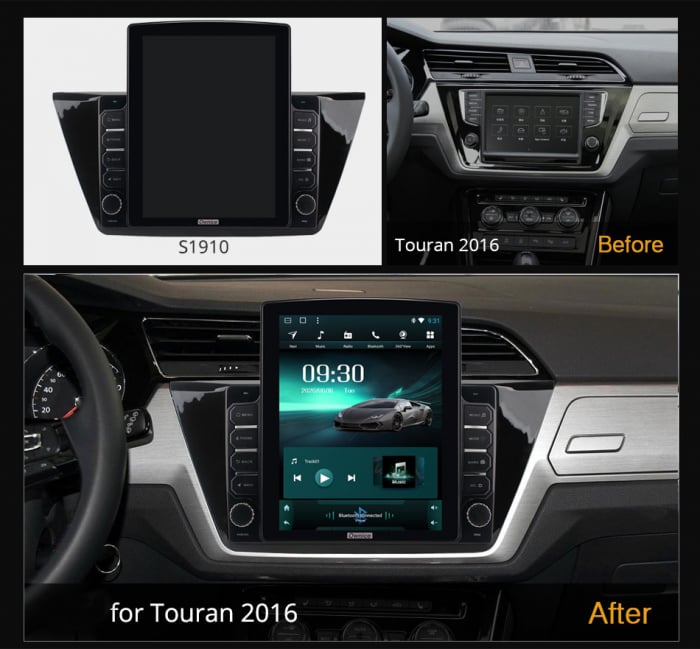 Navigatie VW Touran din 2016-2021, Display TESLA 9.5 inch, 2GB RAM si 32GB ROM, Wireless Carplay si Android Auto, Procesor Octacore, Slot sim 4G, Sunet DSP, Camera Marsarier, Bluetooth, USB, Wi Fi, Ra [3]