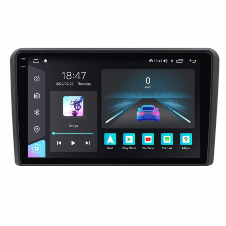 Navigatie dedicata Audi cu Android - Navigatie Audi A3 din 2002-2013, Rezolutie 2K, Display QLED 9.5 inch, 4GB RAM si 64GB ROM, Android, Procesor Octacore, Slot sim 4G, Sunet DSP, Wireless Carplay si Android Auto, Camera Marsarier, USB,