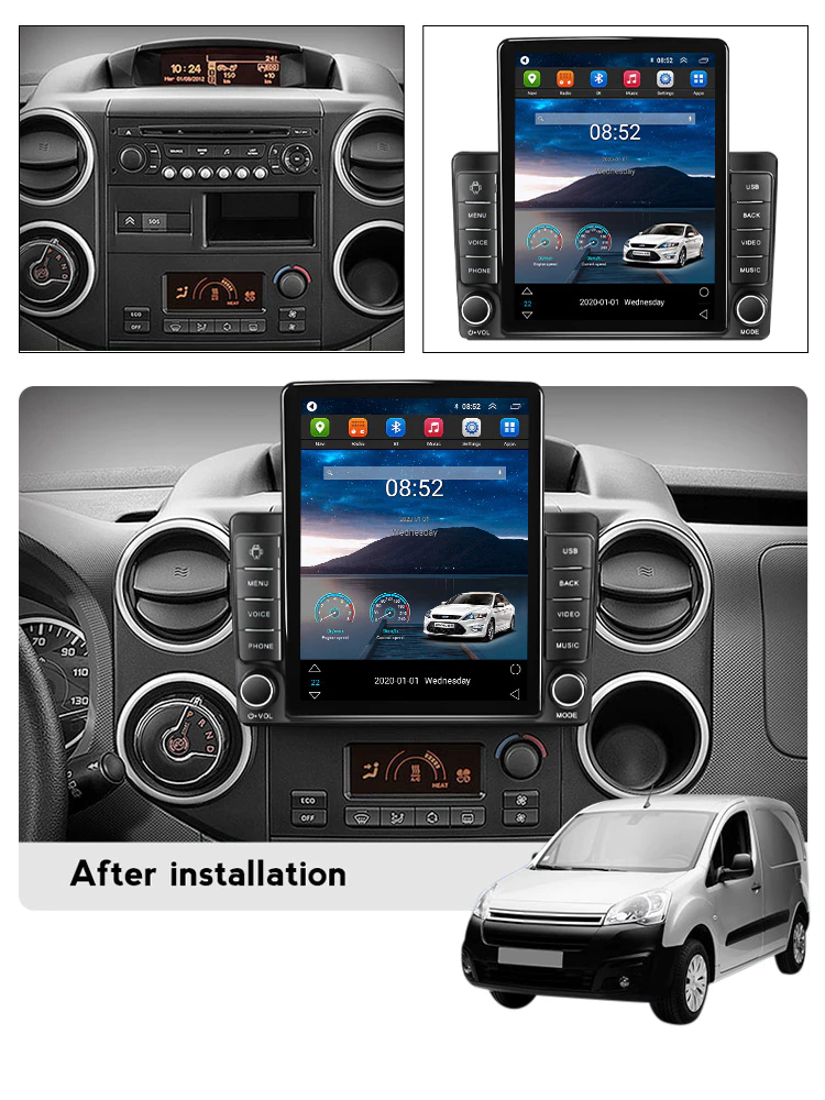 Navigatie Citroen Berlingo din 2008 - 2019 , Ecran TESLA 9.7 inch, 8 GB RAM si 128 GB ROM, Android 15, Slot Sim 4G, Procesor Octa Core, Carplay Wireless si Android auto, Procesor Sunet Digital DSP, Ap [1]