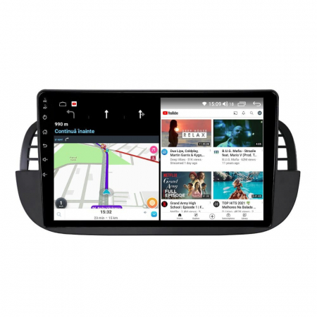 Navigatie Fiat 500 din 2007-2015, Android 14, Wireless Carplay si Android Auto, 2GB RAM si 32GB ROM, Display IPS 9 inch, Camera Marsarier, Internet, Aplicatii, Wi Fi, Usb, Bluetooth [7]