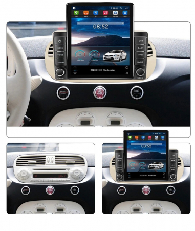 Navigatie Fiat 500 din 2007-2015, Display TESLA 9.5 inch, 2GB RAM si 32GB ROM, Wireless Carplay si Android Auto, Procesor Octacore, Slot sim 4G, Sunet DSP, Camera Marsarier, Bluetooth, USB, Wi Fi, Rad [1]