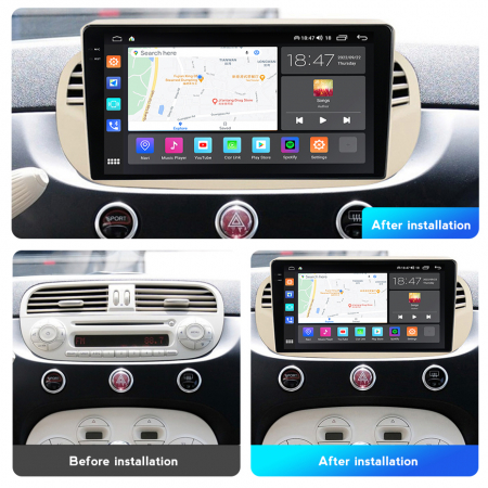Navigatie Fiat 500 din 2007-2015, Rezolutie 2K, Ecran QLED 9.5 inch, 8GB RAM si 128GB ROM, Android, Procesor Octacore, Slot sim 4G, Sunet DSP, Wireless Carplay [6]
