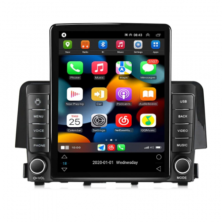 Navigatie Honda Civic din 2015-2020, Display TESLA 9.5 inch, 2GB RAM si 32GB ROM, Wireless Carplay si Android Auto, Procesor Octacore, Slot sim 4G, Sunet DSP, Camera Marsarier, Bluetooth, USB, Wi Fi, [1]