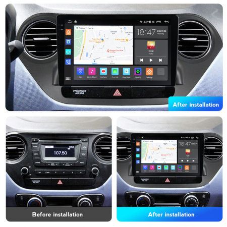 Navigatie Hyundai i10 din 2013-2017, Rezolutie 2K, Display QLED 9.5 inch, 4GB RAM si 64GB ROM, Android, Procesor Octacore, Slot sim 4G, Sunet DSP, Wireless Carplay si Android Auto, Camera Marsarier, U [2]