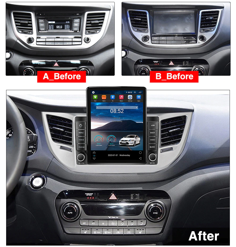 Navigatie Hyundai Tucson din 2014-2018, Display TESLA 9.5 inch, 2GB RAM si 32GB ROM, Wireless Carplay si Android Auto, Procesor Octacore, Slot sim 4G, Sunet DSP, Camera Marsarier, Bluetooth, USB, Wi F [2]