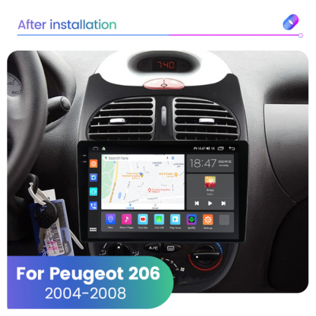 Navigatie Peugeot 206 din 1998-2012, Rezolutie 2K, Ecran QLED 9.5 inch, 8GB RAM si 128GB ROM, Android, Procesor Octacore, Slot sim 4G, Sunet DSP, Wireless Carplay si Android Auto [2]