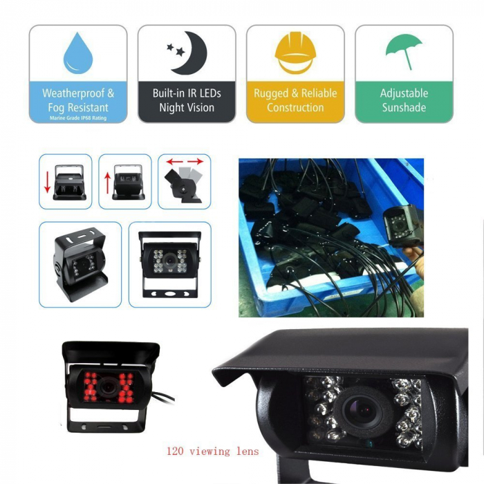 Kit marsarier Navi-it cu camera si display de 7" 12V, pentru Camioane, Autocare, Bus-uri, rezistenta la apa si praf, Wireless transmisie fara fir [14]