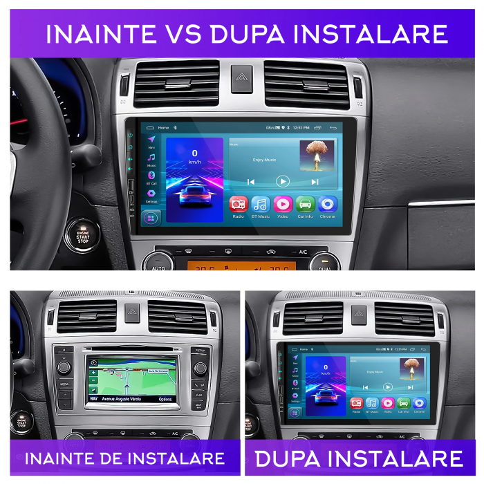 Navigatie dedicata 2 DIN, 2 GB RAM 32 ROM, USB&Butoane fizice frontale, Android 13, 9", DSP, Carplay, Android Auto, Internet, Youtube, Waze, WI-FI, USB, Bluetooth [3]