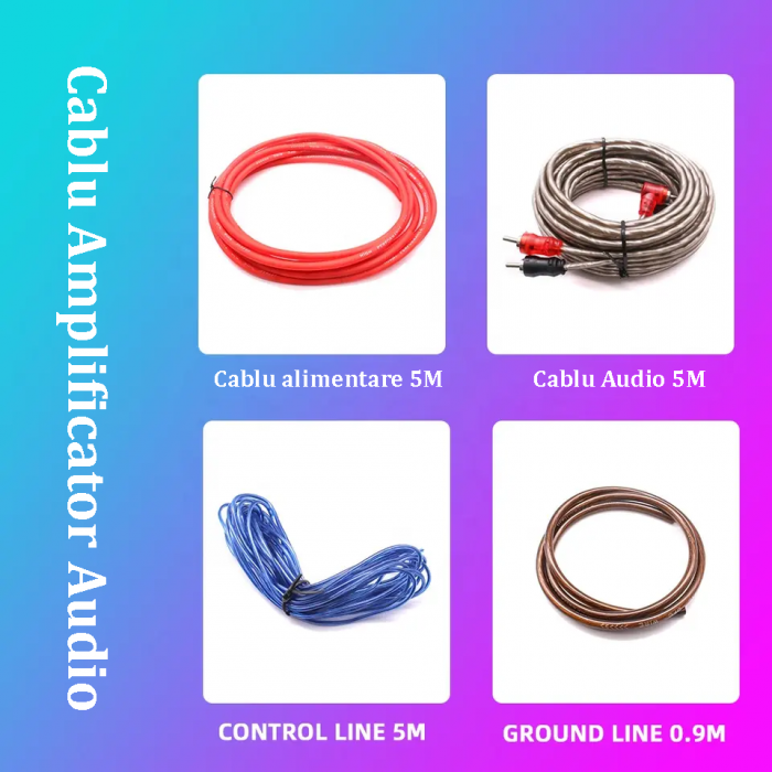 Kit cablu alimentare amplificator auto K-383 8GA subwoofer, 5M lungime, RCA [4]