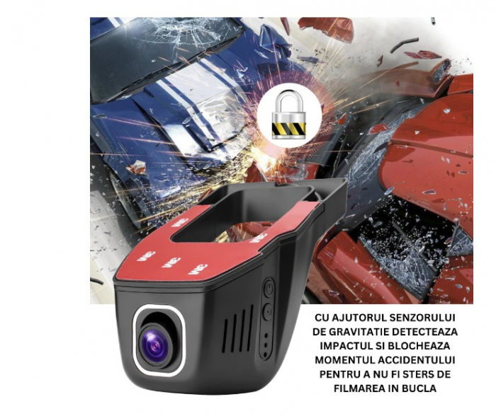 Camera inregistrare trafic DVR, Afisaj Live si Inregistrare in Navigatie GPS, HD 1080p, Adas, Vedere nocturna, unghi filmare 170°, Wi-Fi [3]