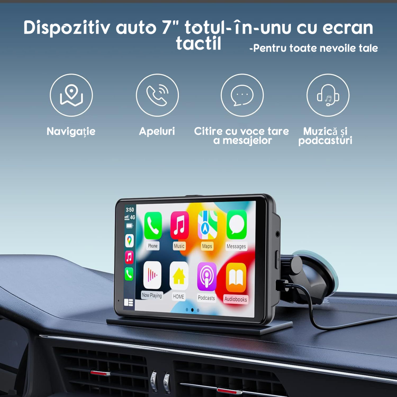 Ecran de bord cu CarPlay si AndroidAuto, AUX, Bluetooth, Egalizator, 7", Wireless [3]