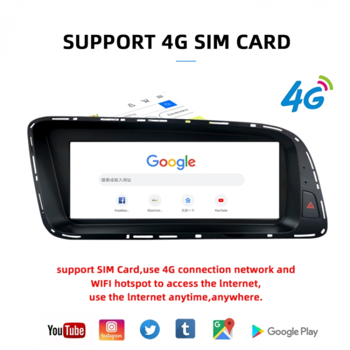 Navigatie dedicata AUDI Q5 A4, A5 2009-2017, CU MMI, Platforma Qualcom display integrat IPS de 1280*720 de 8.8", 8 GB RAM 64 ROM, Octacore 2.0ghz, Android 14, DSP, Carplay, Android Auto - [5]