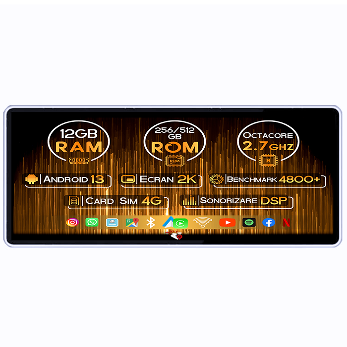 Navigatie dedicata A4/A5 B9 2017+, 12GB RAM 256/512GB ROM, Android 13, Rezolutie 2K, Display QLED 9", DSP, Carplay, SIM 4G [1]