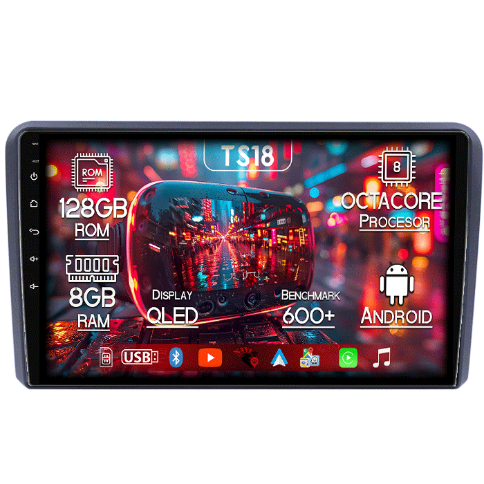 Navigatie dedicata Audi A3 2003 - 2013, 8GB RAM 128GB ROM, Octacore, Platforma TS18, Android 13, Display QLED 9”, Suporta camera 360º, DSP, Carplay&Android Auto, SIM 4G, Ventilator Activ [1]
