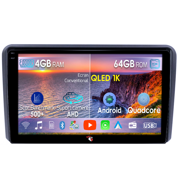 Navigatie dedicata Audi A3, 4GB RAM 64GB ROM, Octacore, Android 14, Display QLED 1K 9", Carplay&Android Auto, SIM 4G, Ventilator Activ [1]