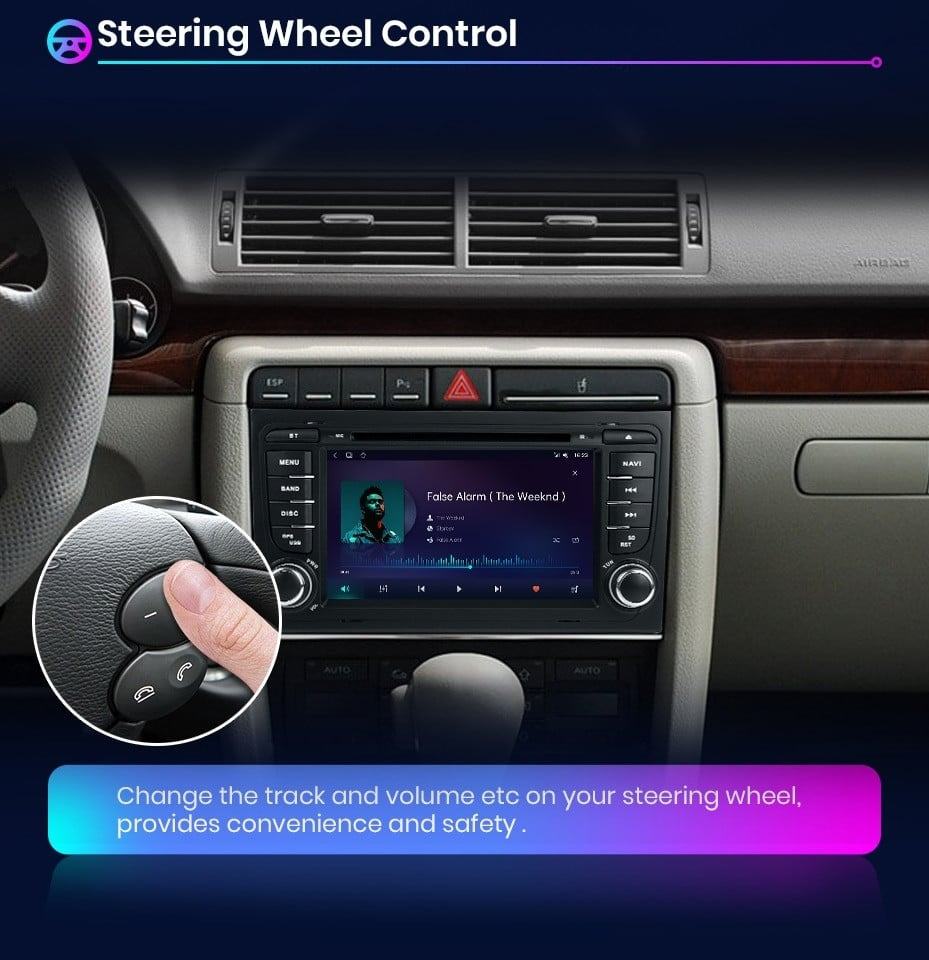 (Resigiliata) Navigatie dedicata Audi A4, B6, B7, Seat Exeo 2001-2008,2GB RAM 16GB ROM, Quad Core, Display 7" IPS, Carplay&Android Auto, Android 10, Suport camere AHD [4]