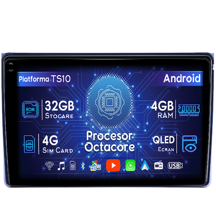 Navigatie dedicata Audi A4 B6 B7, SEAT EXEO 2001-2008, 4GB RAM 32GB ROM, Octacore, Android 14, Display QLED 1K 9", DSP, Carplay&Android Auto, SIM 4G, Bluetooth, Ventilator Activ [1]
