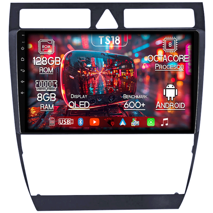 Navigatie dedicata Audi A6, C5 1997-2004, 8GB RAM 128GB ROM, Octacore, Platforma TS18, Android 13, Display QLED 9”, Suporta camera 360º, DSP, Carplay&Android Auto, SIM 4G, Ventilator Activ [1]