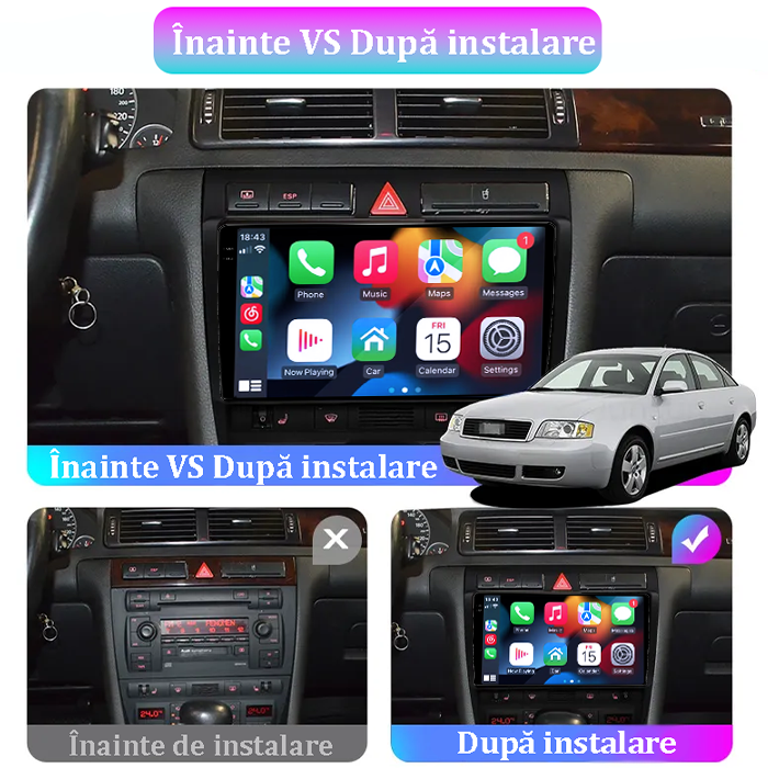 Navigatie dedicata Audi A6, C5 1997-2004, 8GB RAM 128GB ROM, Octacore, Platforma 7862,Android 14, Display QLED 2K 9", Suporta camera 360", DSP, Carplay&Android A [4]