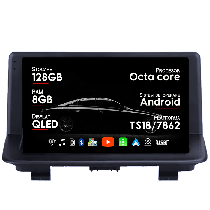 Navigatie dedicata Audi Q3 2011 - 2018, 8GB RAM 128GB ROM, Octacore, Platforma TS18, Android 14, Display QLED 9", Suporta camera 360", DSP, Carplay&Android Auto, SIM 4G, Ventilator Activ [1]