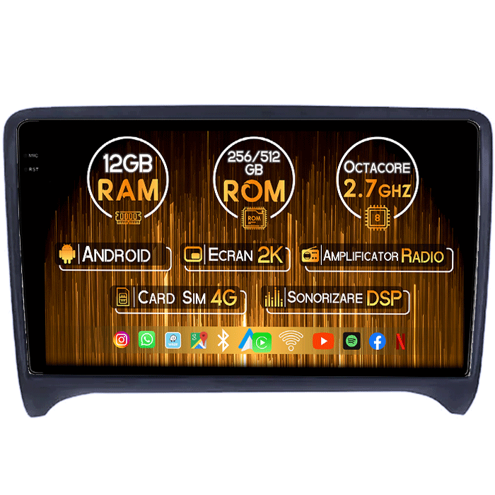Navigatie dedicata Audi TT 2006-2015, 12GB RAM 256GB ROM, Android 13, Rezolutie 2K, Display QLED, 9", DSP, Carplay, Android Auto, Internet, Youtube, Waze, Wi Fi, USB [1]