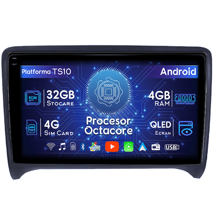 Navigatie dedicata Audi TT 2006-2015, 4GB RAM 32GB ROM, Octacore, Android 14, Display QLED 1K 9", DSP, Carplay&Android Auto, SIM 4G, Bluetooth, Ventilator Activ [1]