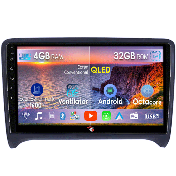 Navigatie dedicata Audi TT 2006-2015, 4 GB RAM 32 ROM, Android 13, Display QLED, 9", DSP, Carplay, Android Auto, Internet, Youtube , Waze , Wi Fi , Usb , Bluetooth [1]